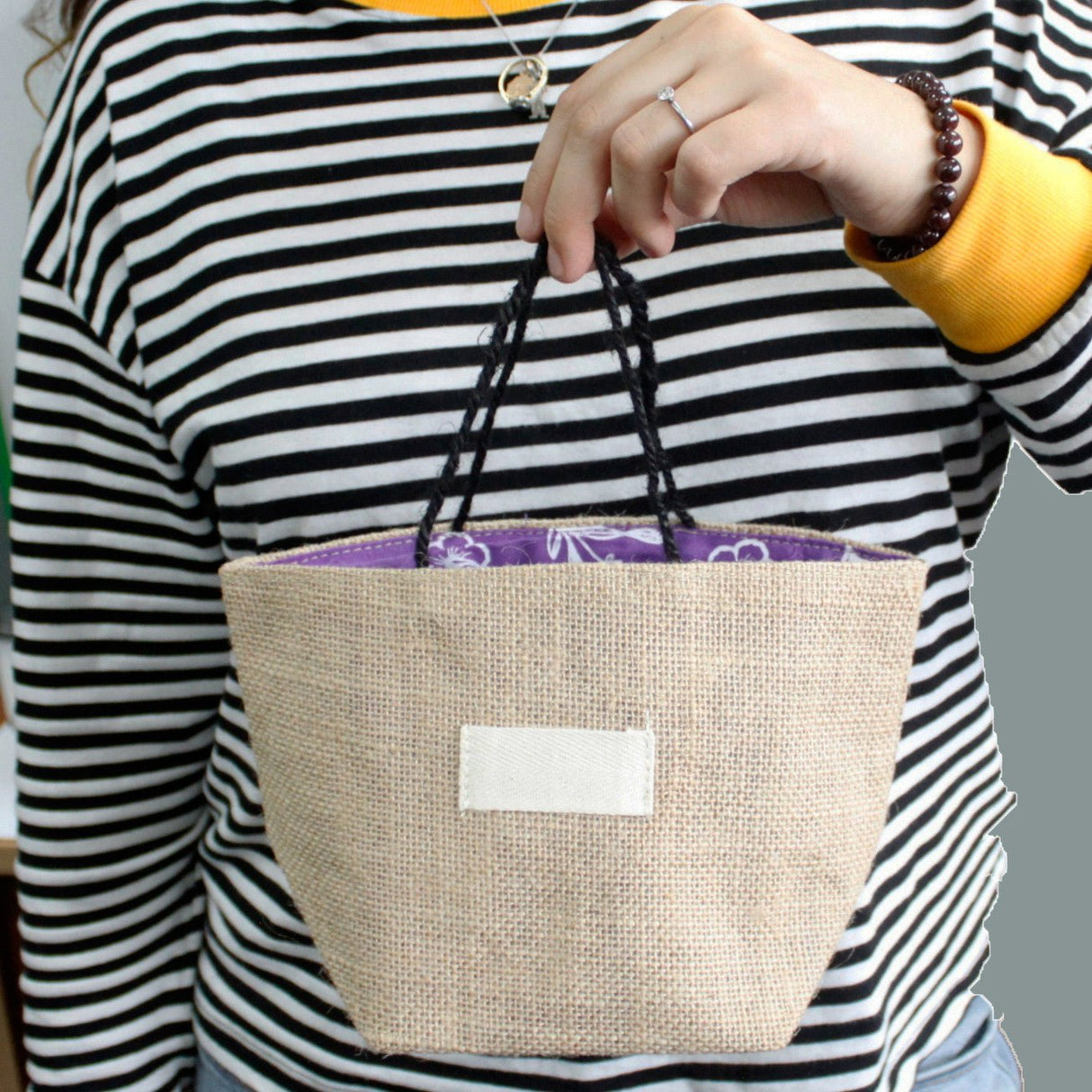 Gift Bag - Natural Jute Cotton - Lavender Lining - SHAMTAM.COM