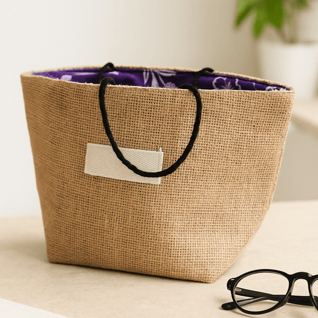 Natural Jute Gift Bag Lavender Cotton Lining - SHAMTAM.COM