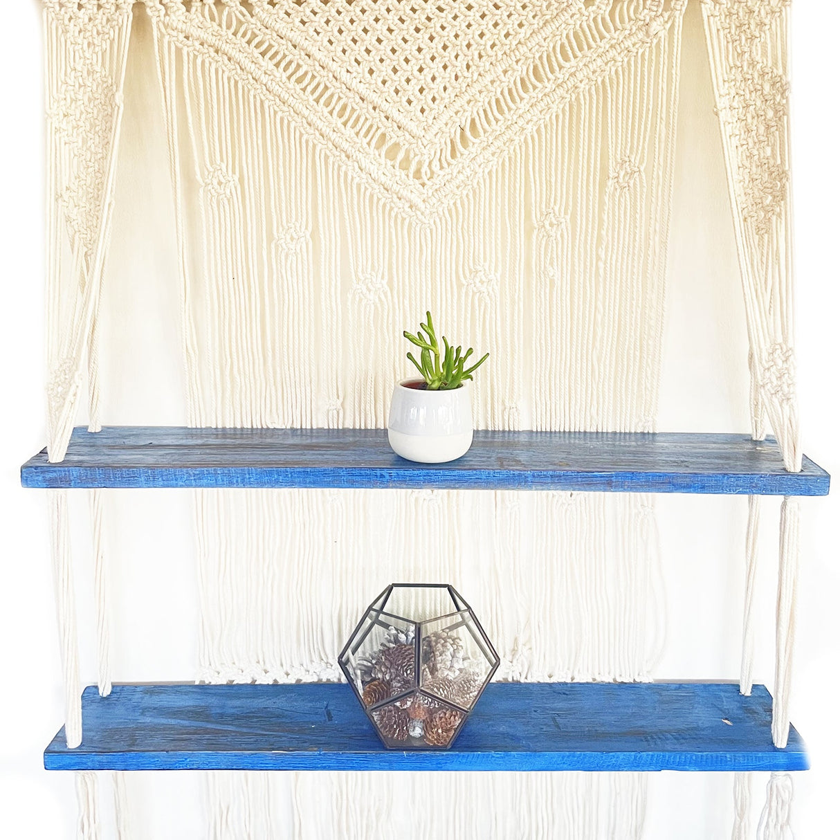 Natural Macrame Hanging Shelves - Blue - SHAMTAM.COM