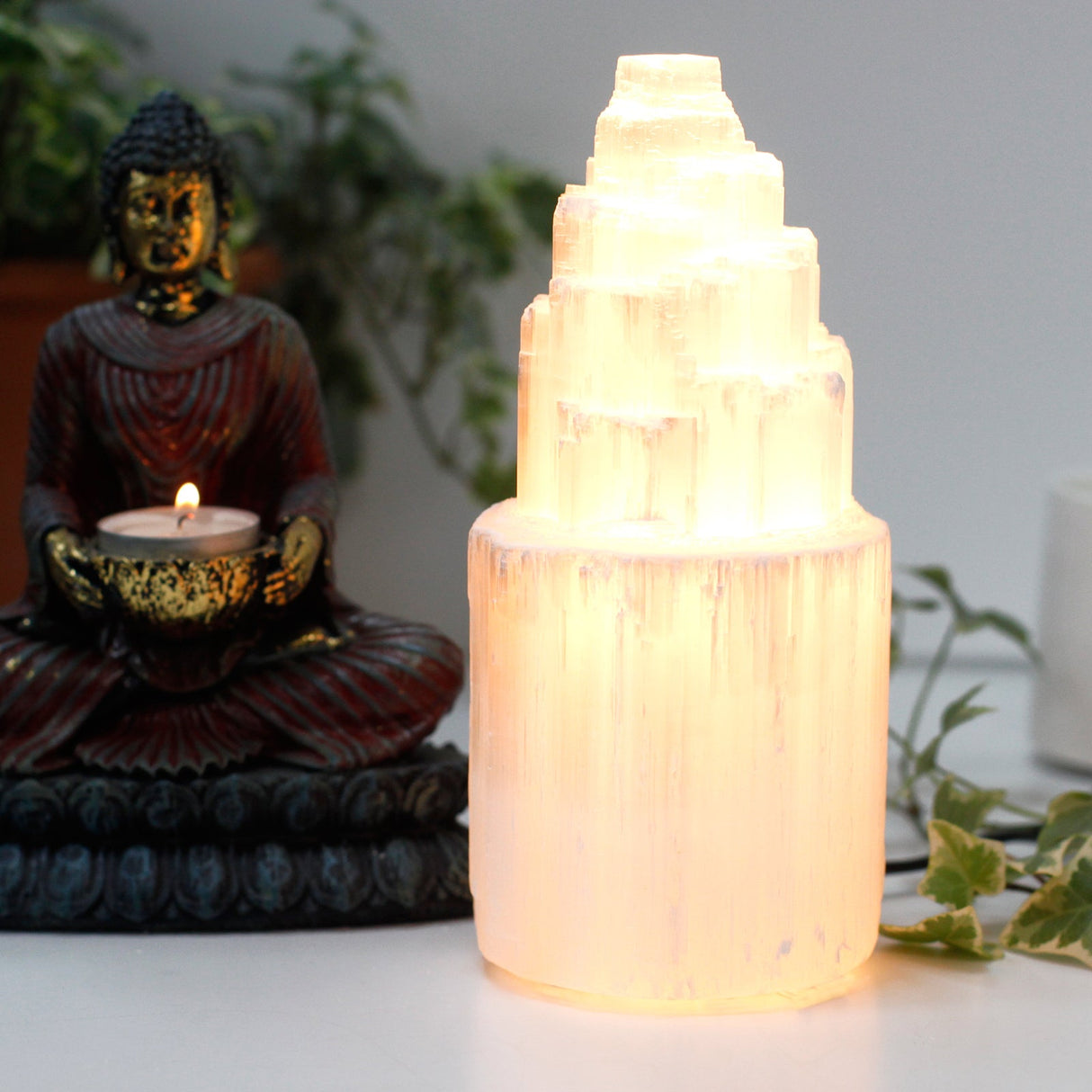 Natural Selenite Lamp - Tower 20 cm - SHAMTAM.COM