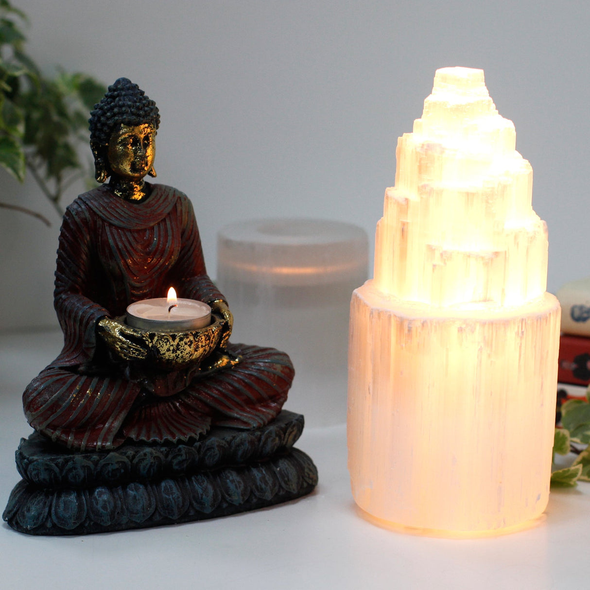 Natural Selenite Lamp - Tower 20 cm - SHAMTAM.COM