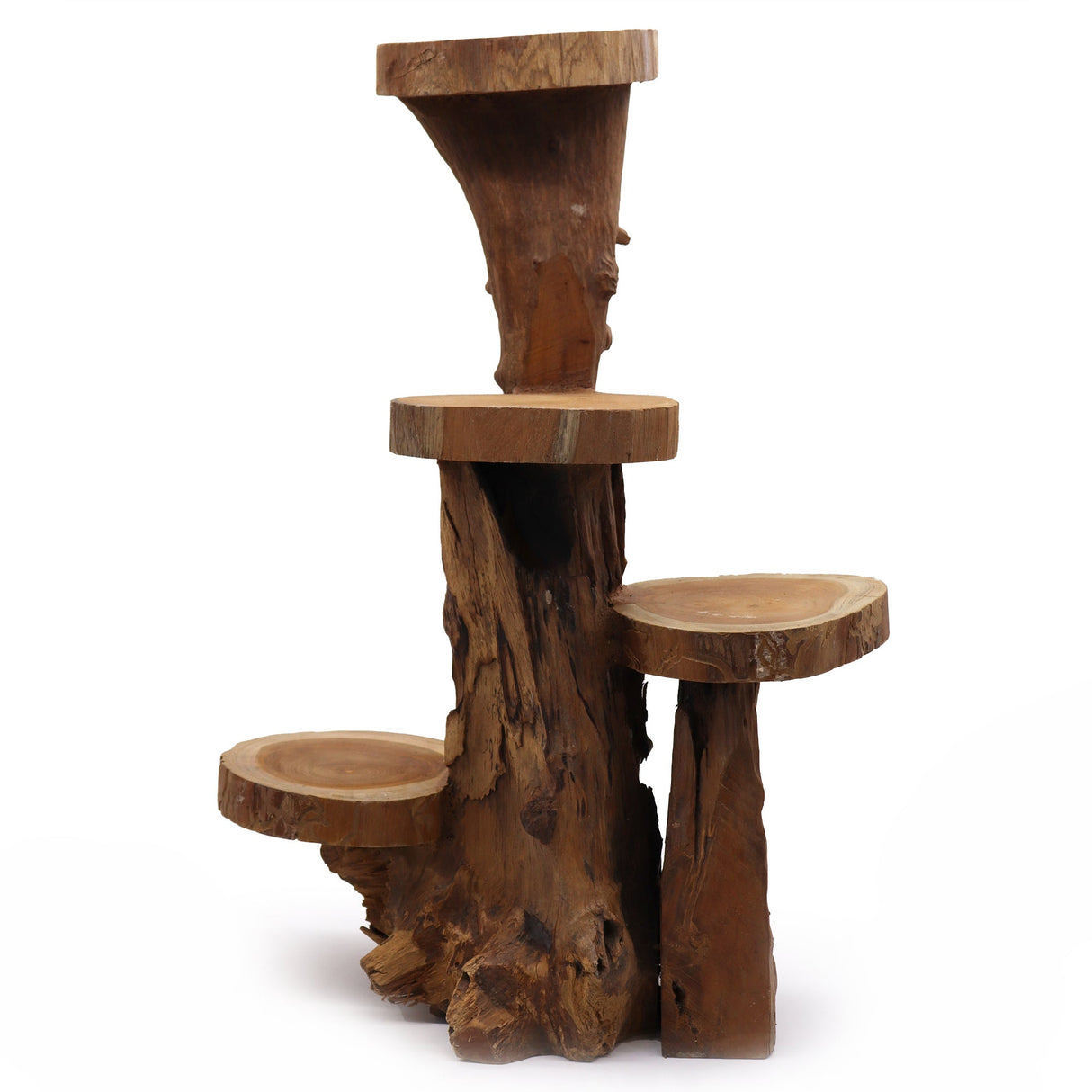 Tree Shelf Natural Teak 4 Shelf Display 75cm high - SHAMTAM.COM