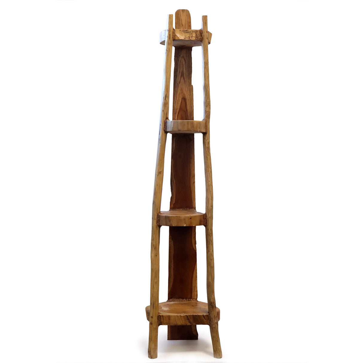 Tree Shelf Natural Teak Corner Unit 4 Shelves - 135cm high - SHAMTAM.COM