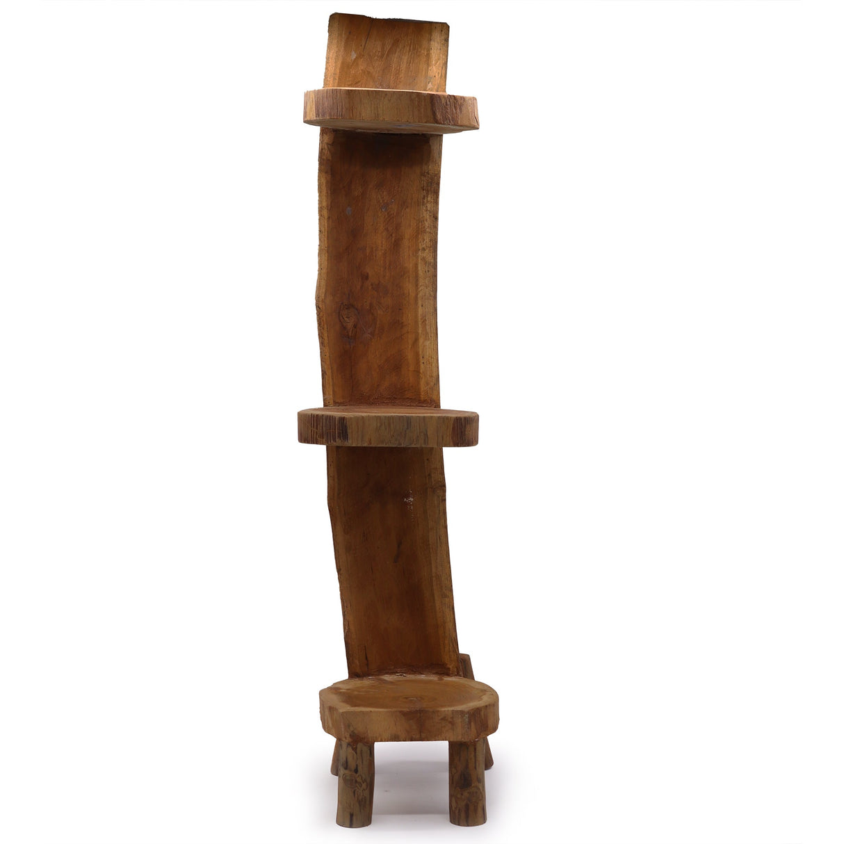 Tree Shelf Natural Teak Log Shelve Display 3 Shelves 100cm high - SHAMTAM.COM