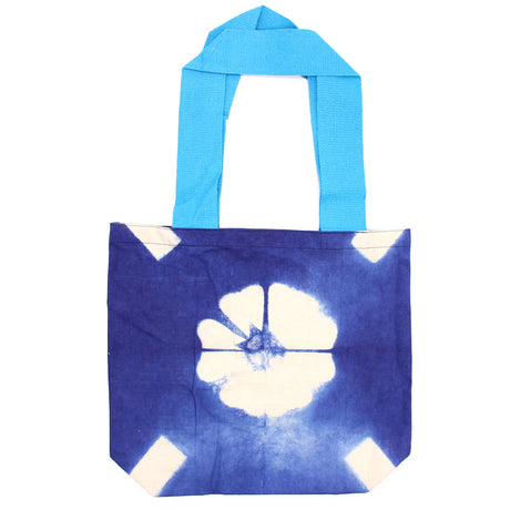 Tote Bag Natural Tye - Dye Cotton Bag (8oz) - 38x42x12cm - Blue Flower - Blue Handle - SHAMTAM.COM