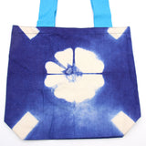 Tote Bag Natural Tye - Dye Cotton Bag (8oz) - 38x42x12cm - Blue Flower - Blue Handle - SHAMTAM.COM