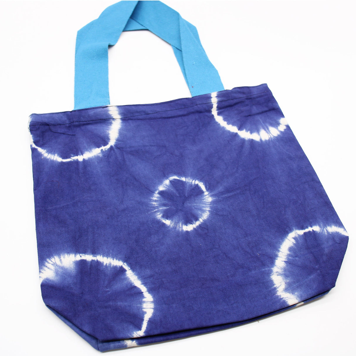 Tote Bag Natural Tye - Dye Cotton Bag (8oz) - 38x42x12cm - Blue Rings - Blue Handle - SHAMTAM.COM