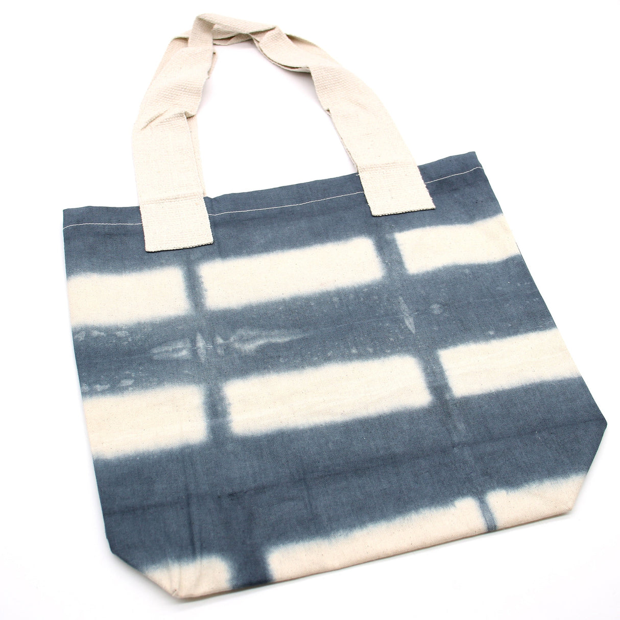 Tote Bag Natural Tye - Dye Cotton Bag (8oz) - 38x42x12cm - Grey Blocks - Natural Handle - SHAMTAM.COM