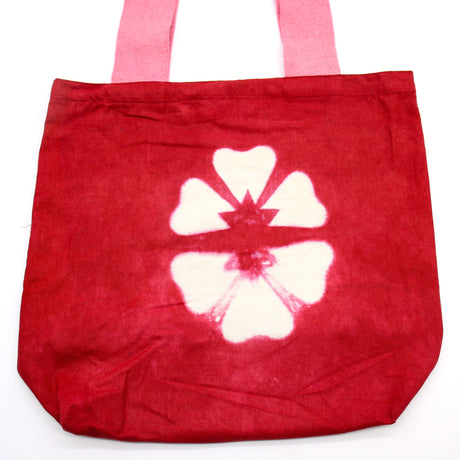 Tote Bag Natural Tye - Dye Cotton Bag (8oz) - 38x42x12cm - Maroon Flower - Pink Handle - SHAMTAM.COM