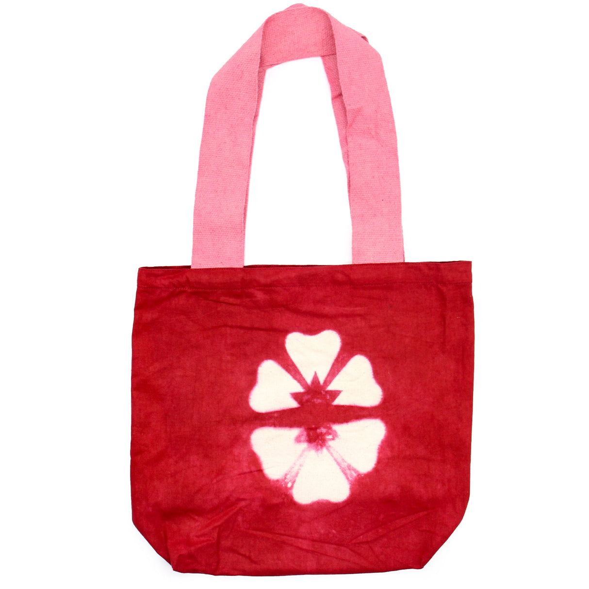 Tote Bag Natural Tye - Dye Cotton Bag (8oz) - 38x42x12cm - Maroon Flower - Pink Handle - SHAMTAM.COM