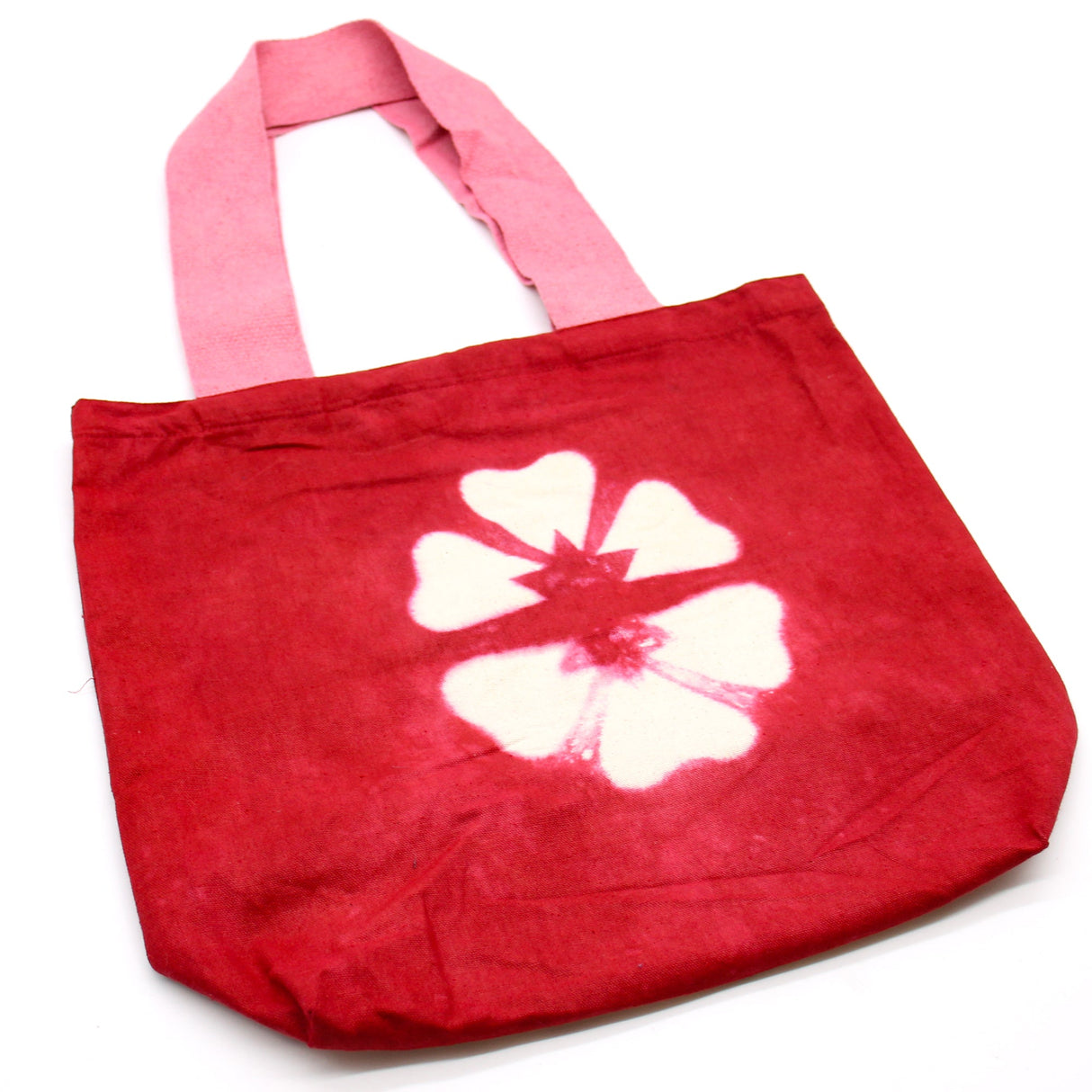 Tote Bag Natural Tye - Dye Cotton Bag (8oz) - 38x42x12cm - Maroon Flower - Pink Handle - SHAMTAM.COM