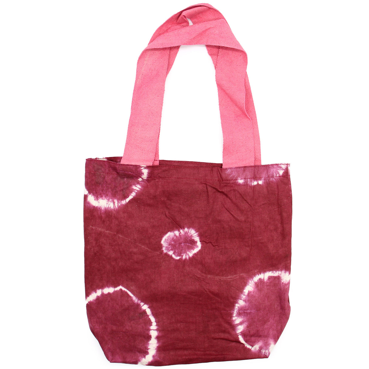 Natural Tye - Dye Cotton Bag (8oz) - 38x42x12cm - Maroon Rings - Pink Handle - SHAMTAM.COM