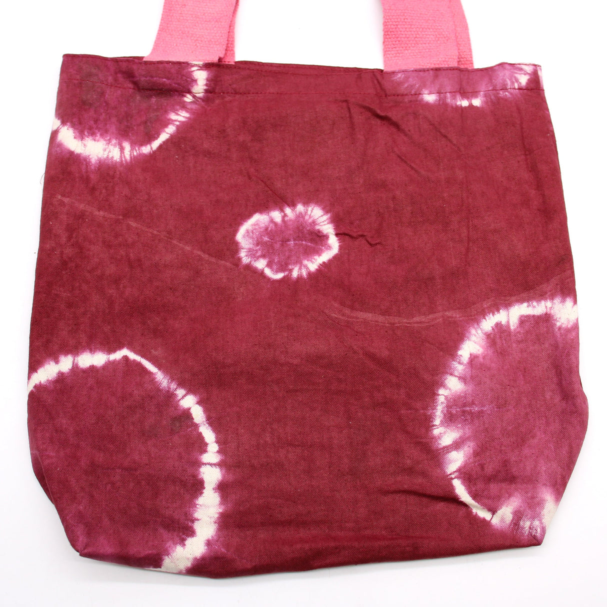 Natural Tye - Dye Cotton Bag (8oz) - 38x42x12cm - Maroon Rings - Pink Handle - SHAMTAM.COM