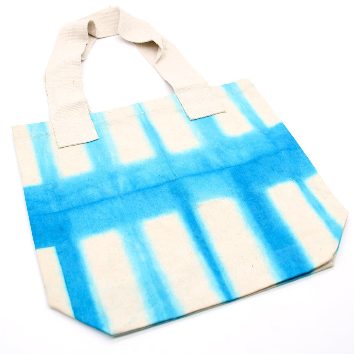 Natural Tye - Dye Cotton Bag (8oz) - 38x42x12cm - Sky Blue Blocks - Natural Handle - SHAMTAM.COM