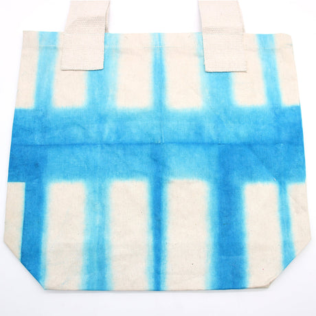 Natural Tye - Dye Cotton Bag (8oz) - 38x42x12cm - Sky Blue Blocks - Natural Handle - SHAMTAM.COM