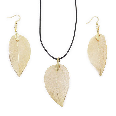 Necklace & Earring Set - Bravery Leaf - Gold - SHAMTAM.COM