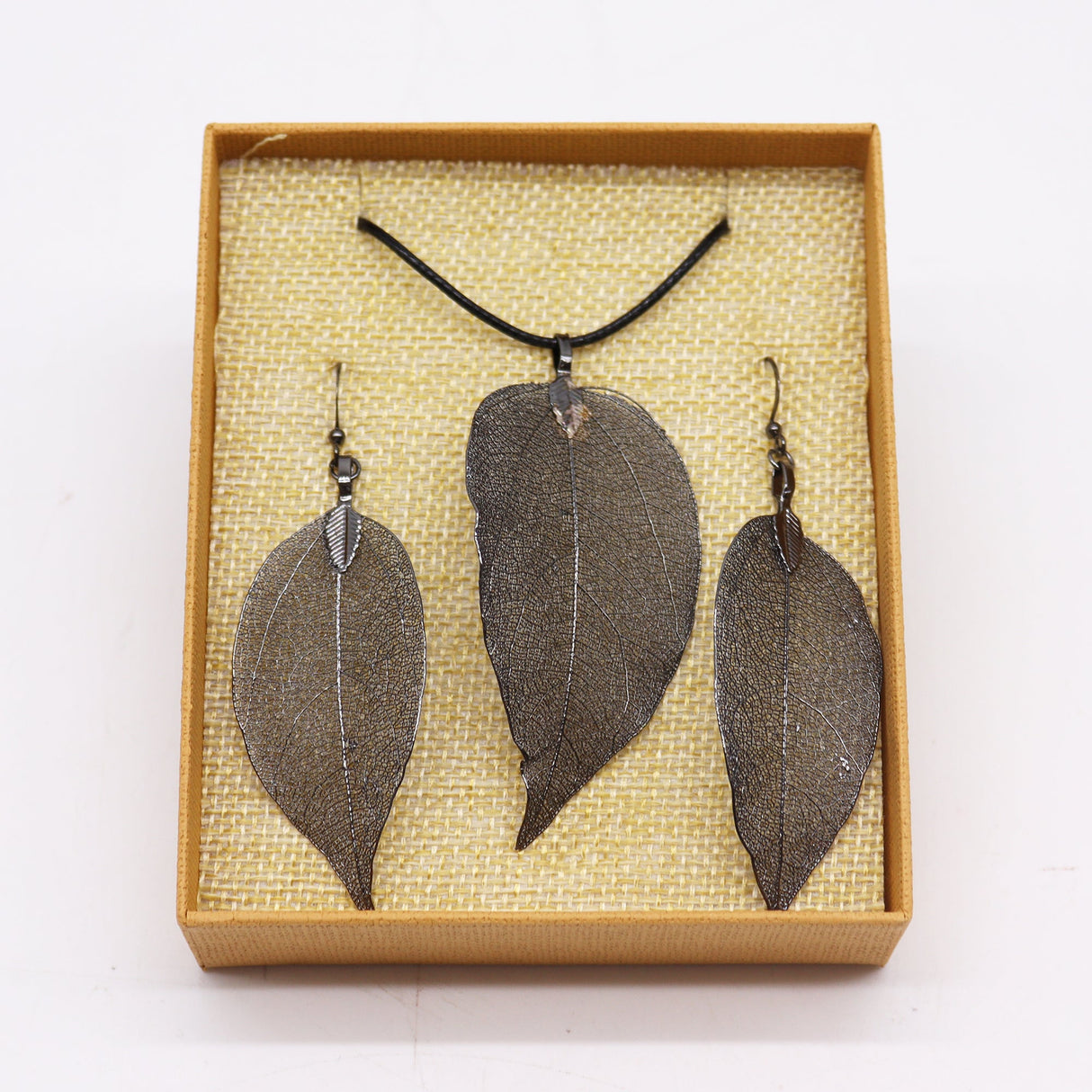 Necklace & Earring Set - Bravery Leaf - Pewter - SHAMTAM.COM