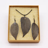 Necklace & Earring Set - Bravery Leaf - Pewter - SHAMTAM.COM