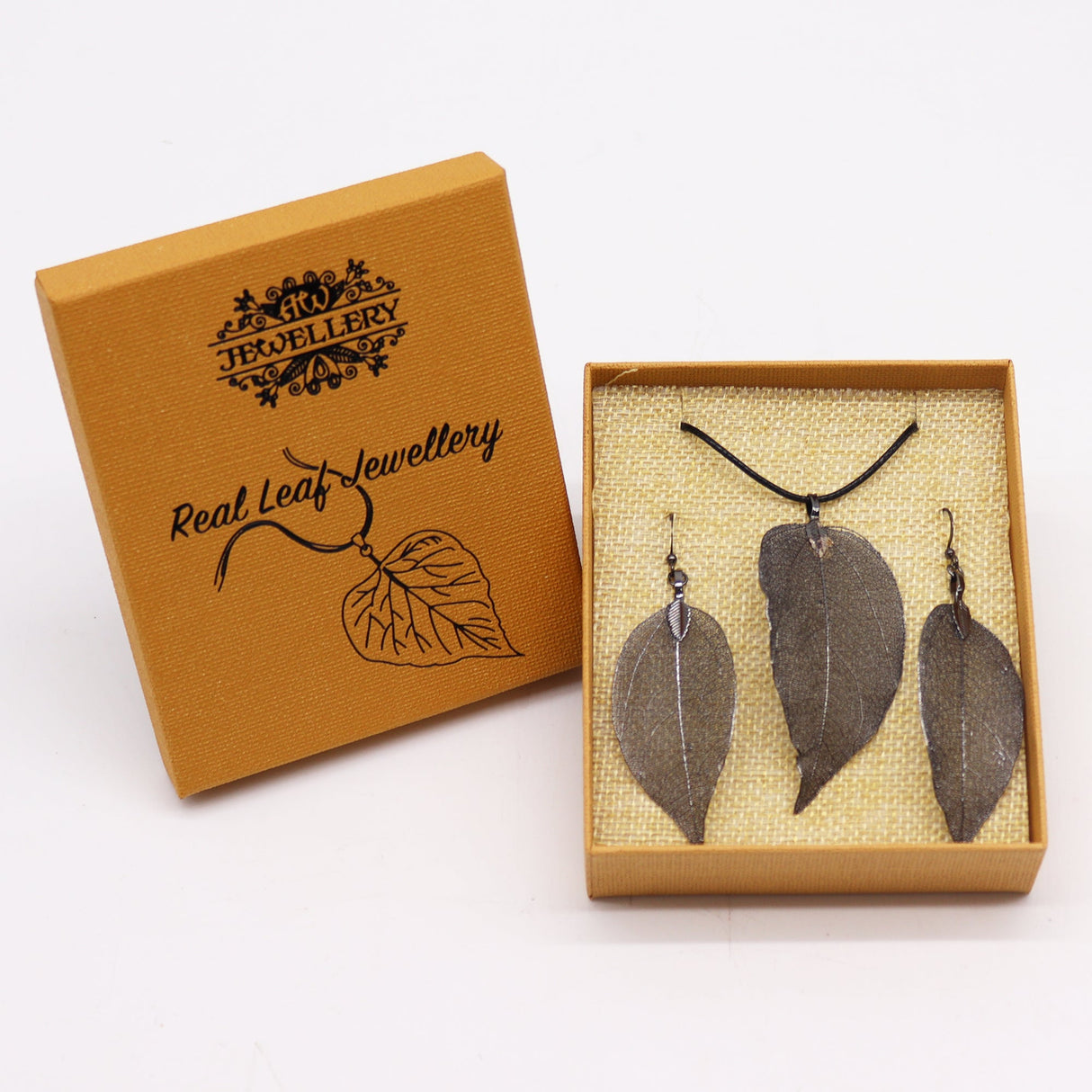 Necklace & Earring Set - Bravery Leaf - Pewter - SHAMTAM.COM