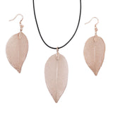 Necklace & Earring Set - Bravery Leaf - Pink Gold - SHAMTAM.COM