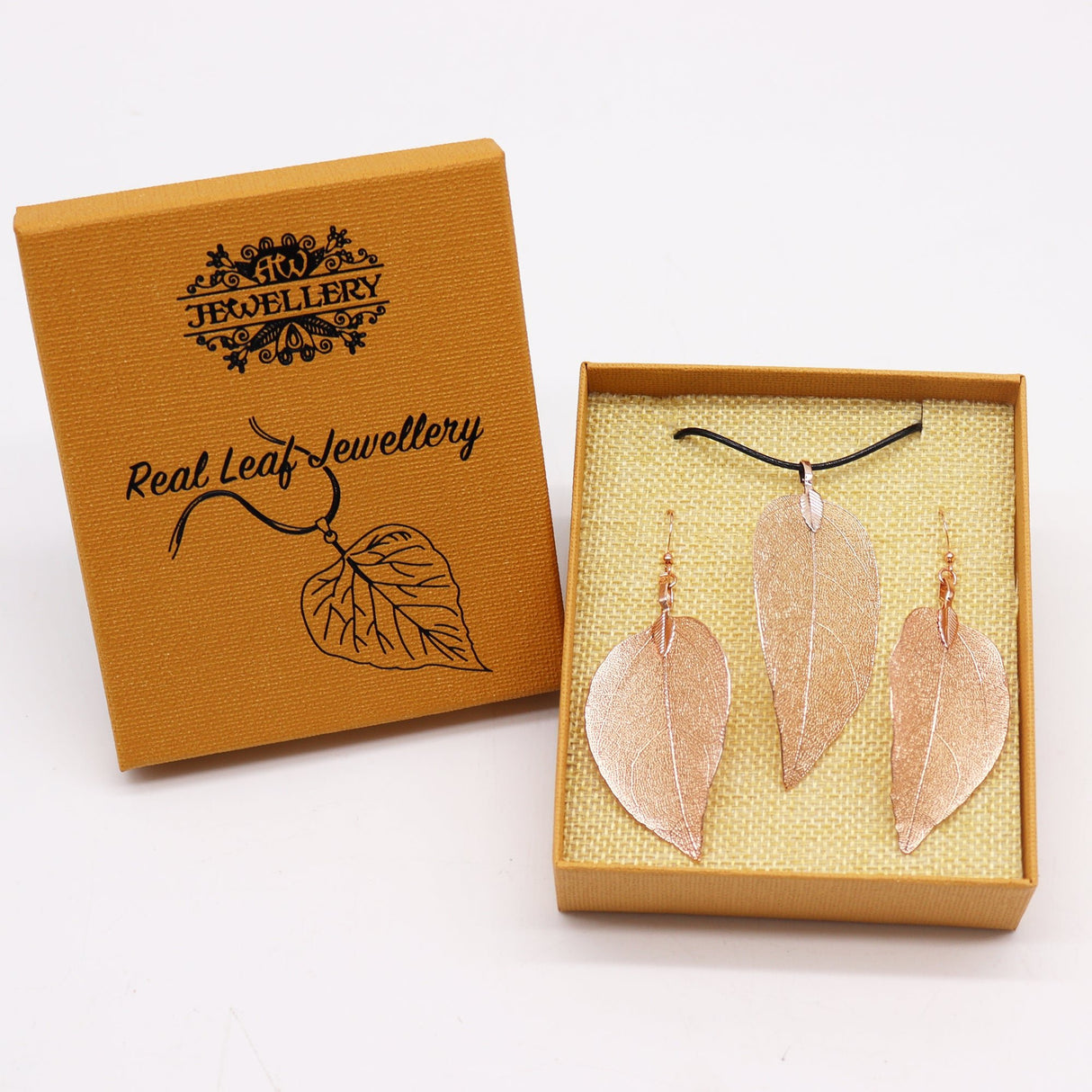 Necklace & Earring Set - Bravery Leaf - Pink Gold - SHAMTAM.COM