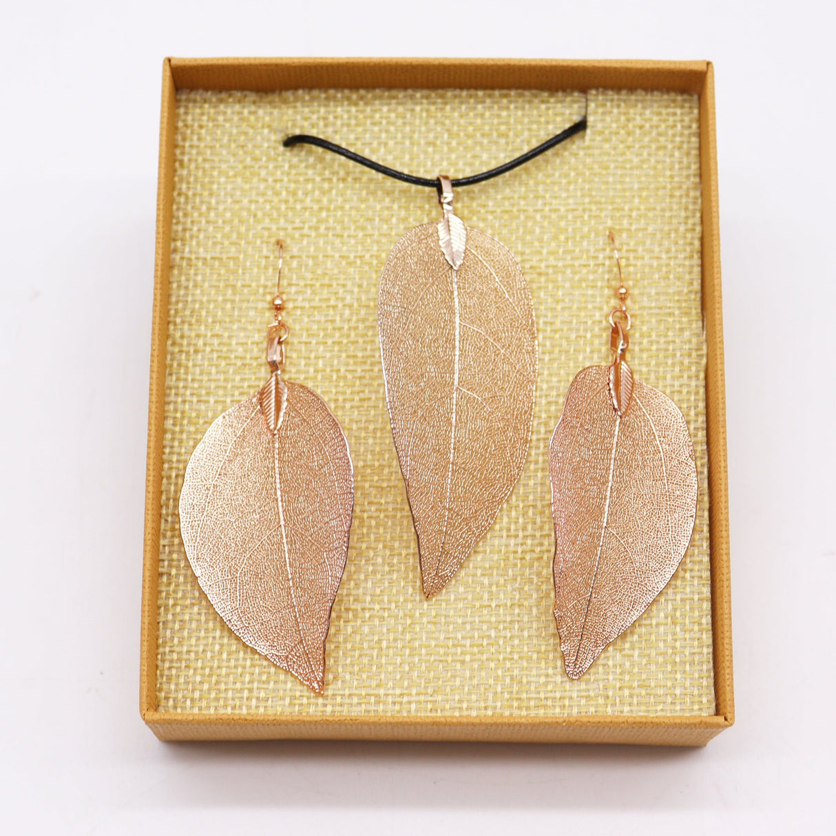 Necklace & Earring Set - Bravery Leaf - Pink Gold - SHAMTAM.COM