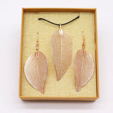 Necklace & Earring Set - Bravery Leaf - Pink Gold - SHAMTAM.COM