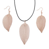 Necklace & Earring Set - Bravery Leaf - Pink Gold - SHAMTAM.COM