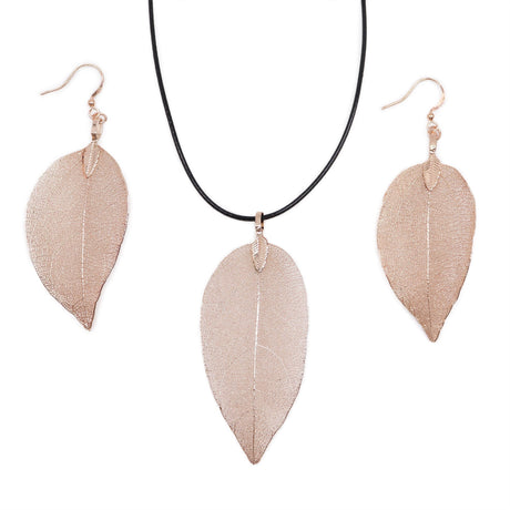Necklace & Earring Set - Bravery Leaf - Pink Gold - SHAMTAM.COM