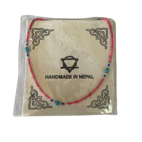 Handcrafted Nepalese Necklace with Vibrant Pink Coral and Turquoise Beads - Unique Gemstone Jewelry for Casual Wear - SHAMTAM.COM