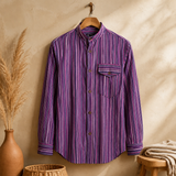 Camisa Grandad Nomad Sari - Negro Púrpura - Grande