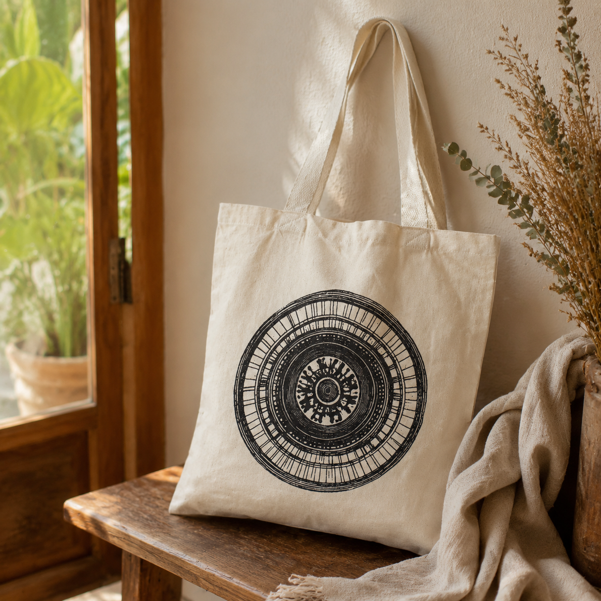 Nomad Sari Ikoniczna Podstawowa Torba Tote - Urban Mandala - Naturalna 4oz