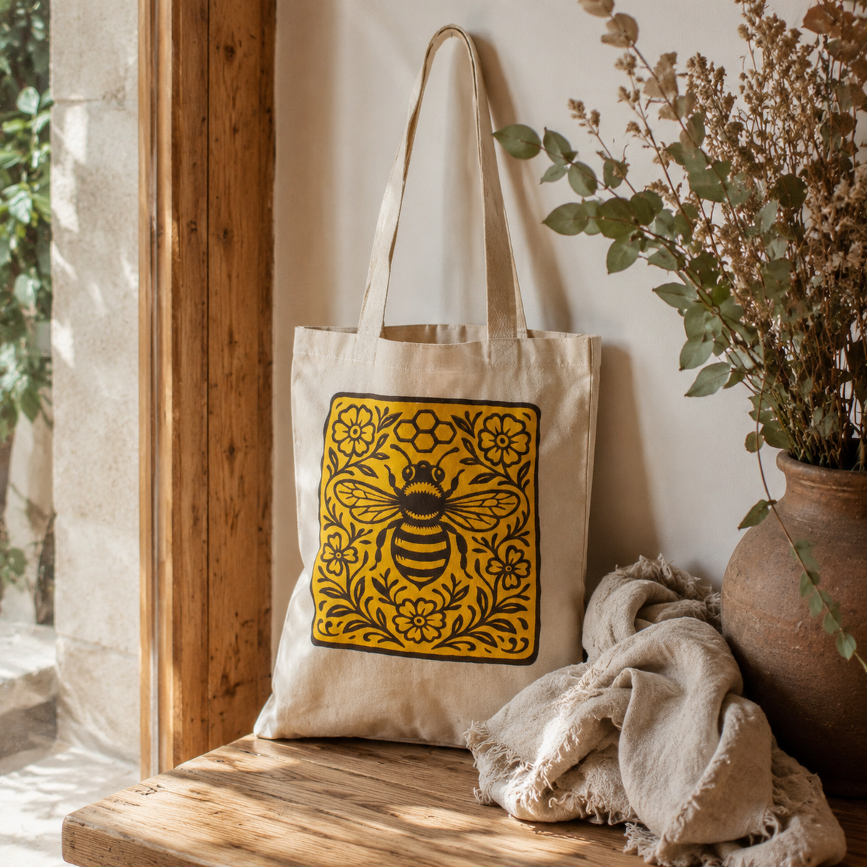 Nomad Sari Ikoniczna torba Toni Tote - Bee Kind - Naturalna 10oz