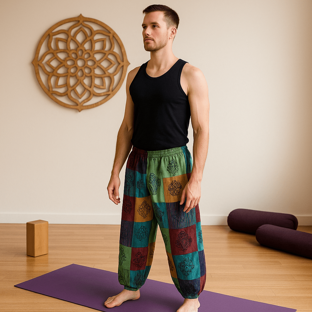 Nomad Sari - Mushroom Pants - Block Print Designs - Green Tones L/XL - SHAMTAM.COM