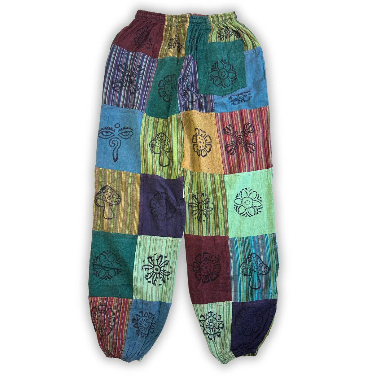 Nomad Sari - Mushroom Pants - Block Print Designs - Green Tones S/M - SHAMTAM.COM