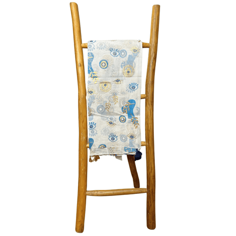 Nomad Sari On the Med Collection - Pareo - White , Blue & Gold Evil Eye Design - SHAMTAM.COM