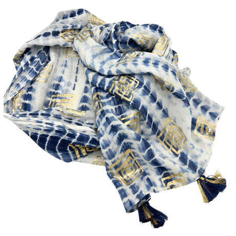 Nomad Sari On the Med Collection - Pario - Blue Tie Dye & Blockprint - SHAMTAM.COM