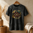 Nomad Sari Stonewashed Pamuk Tişört - Yaşam Pusulası - Kömür Grisi - Large