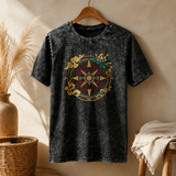 Nomad Sari Stonewashed Pamuk Tişört - Yaşam Pusulası - Kömür Grisi - Large