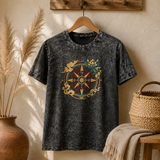 Nomad Sari Stonewashed Pamuk Tişört - Yaşam Pusulası - Kömür Rengi - Orta