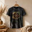 Nomad Sari Stonewashed Pamuk Tişört - Yaşam Pusulası - Kömür Rengi - Small