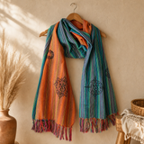 Nomad Sari - Travel Blessing Scarf - 170 × 50 cm - Pilgrims Dawn — styled in a warm, naturally lit interior