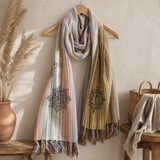 Nomad Sari - Travel Blessing Scarf - 170 × 50 cm - Sky Meets Earth — styled in a warm, naturally lit interior