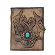 Antique Grey Two Dragons Esoteric Notebook with Turquoise Stone - 200 Pages, Stitch Edge, 17.5x12.5x3cm - Vintage Fantasy Journal - SHAMTAM.COM