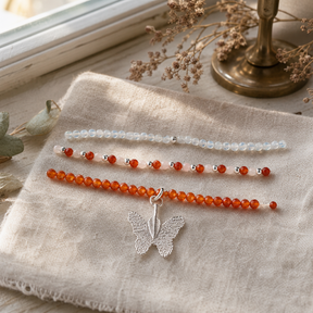 Nymph Spirit Gemstone Bracelet Set - Blood Moon — styled in a warm, naturally lit interior