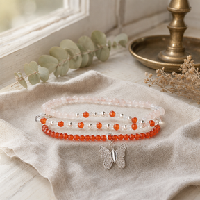 Nymph Spirit Gemstone Bracelet Set - Love & Flame — styled in a warm, naturally lit interior