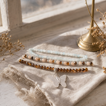 Nymph Spirit Gemstone Bracelet Set - Sea Sunset — styled in a warm, naturally lit interior