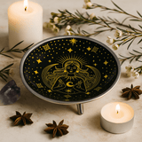 Offering Plate Black Enameled Tripod Gold Goddess - SHAMTAM.COM