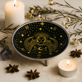 Offering Plate Black Enameled Tripod Gold Goddess - SHAMTAM.COM