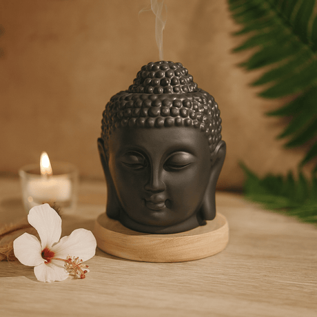 Oil Burner, Buddha Head Dark Brown - SHAMTAM.COM